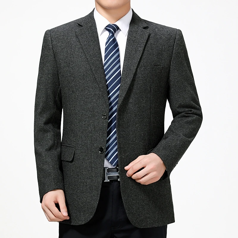 Мужской шерстяной Блейзер темно-синий серый | Мужская одежда