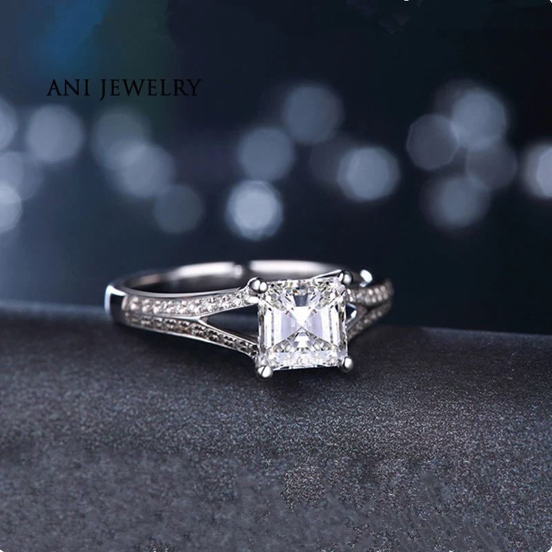 ANI 18 К из белого золота(AU750) для женщин обручальное кольцо 0.79CT Certified я/SI Принцесса Cut Ювелирные изделия с алмазами великолепный Дизайн Promise Ring