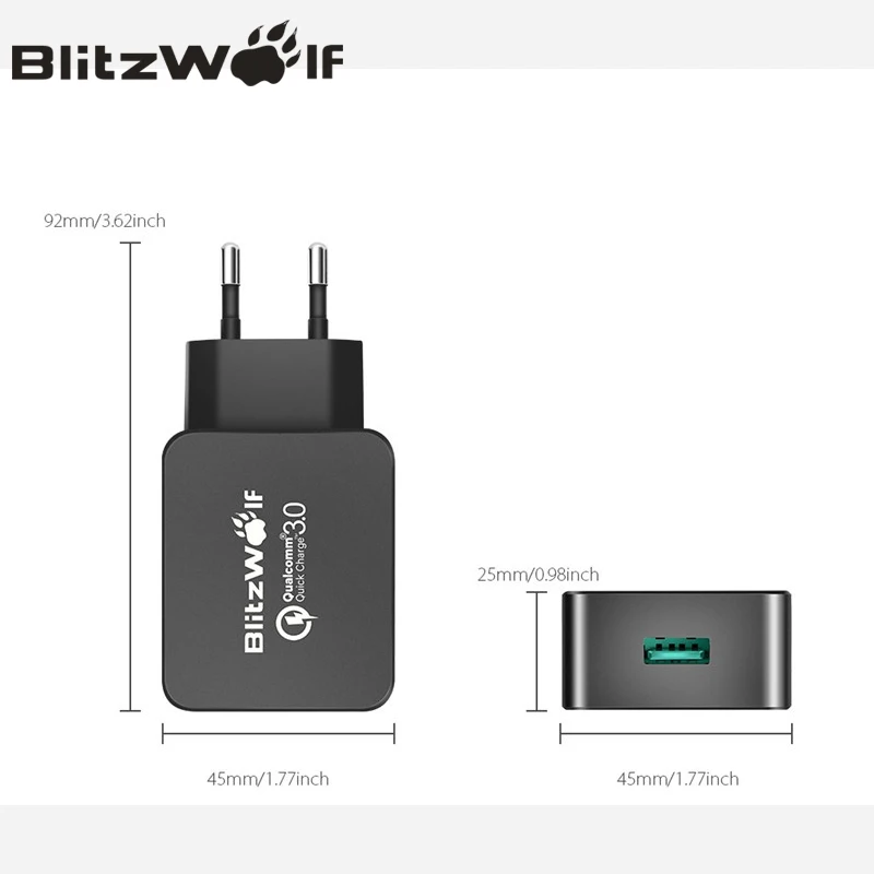 Blitzwolf Путешествия стены Зарядное устройство Quick Charge 3.0 USB адаптер ЕС Plug 18 Вт