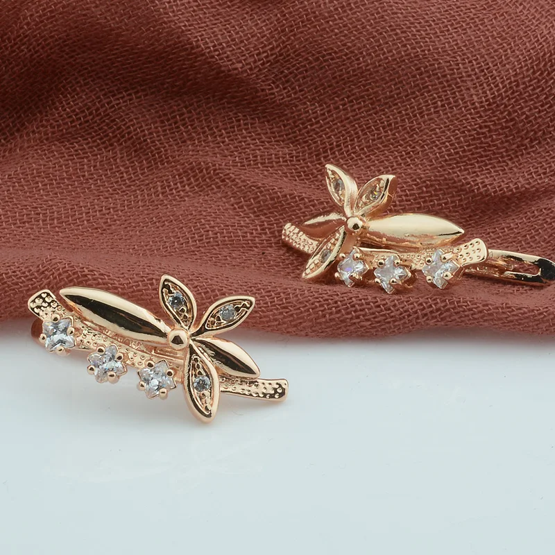 Женские длинные серьги с бантом FJ подвески из розового золота 585 пробы белым