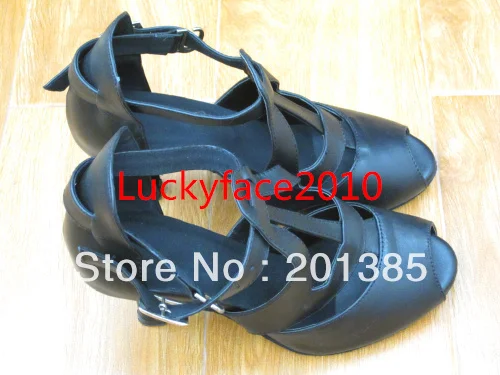 Женские кожаные бальные туфли на каблуке 3 дюйма черные для латинских танцев