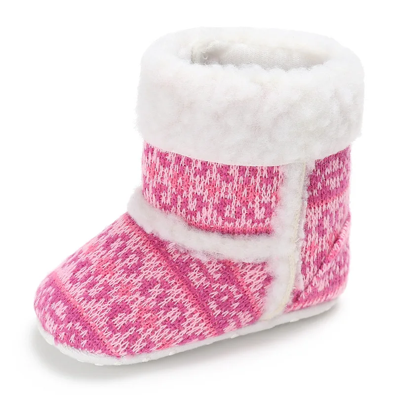 Зимние плюшевые теплые ботинки для малышей мягкие Нескользящие розовые зимние