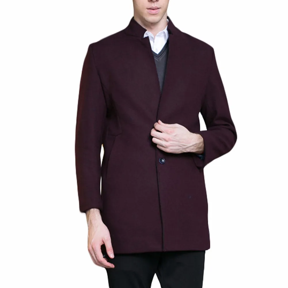 

Мужская Зимняя шерстяная куртка в британском стиле, длинное шерстяное пальто, мужские куртки, верхняя одежда, теплое однобортное шерстяное пальто, 2017