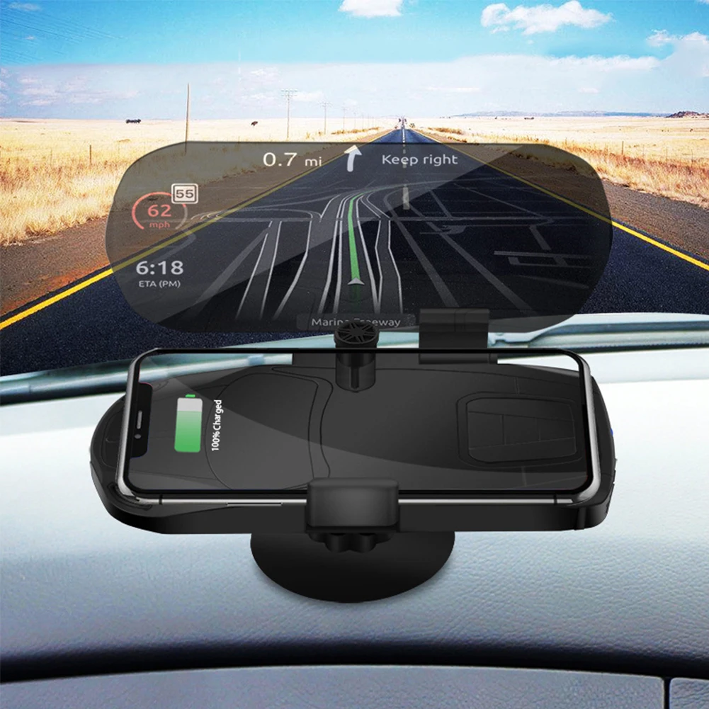 Автомобильное беспроводное зарядное устройство HUD для iPhone X XS MAX XR дисплей проектор кронштейн Универсальная беспроводная зарядка для huawei samsung