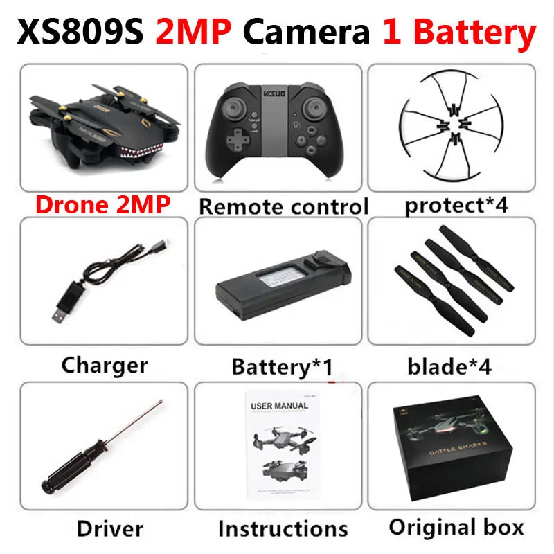 XS809S 2MP 1B Box VISUO XS809S Профессиональный складной Дрон с камерой 2MP HD WiFi FPV селфи широкоугольный Радиоуправляемый квадрокоптер Вертолет игрушка для мальчика VS XS816 - Цвет: XS809S 2MP 1B Box