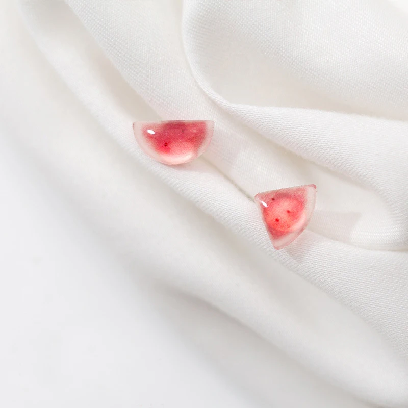 Женские серьги гвоздики с арбузом MloveAcc серебристые и красные фруктами