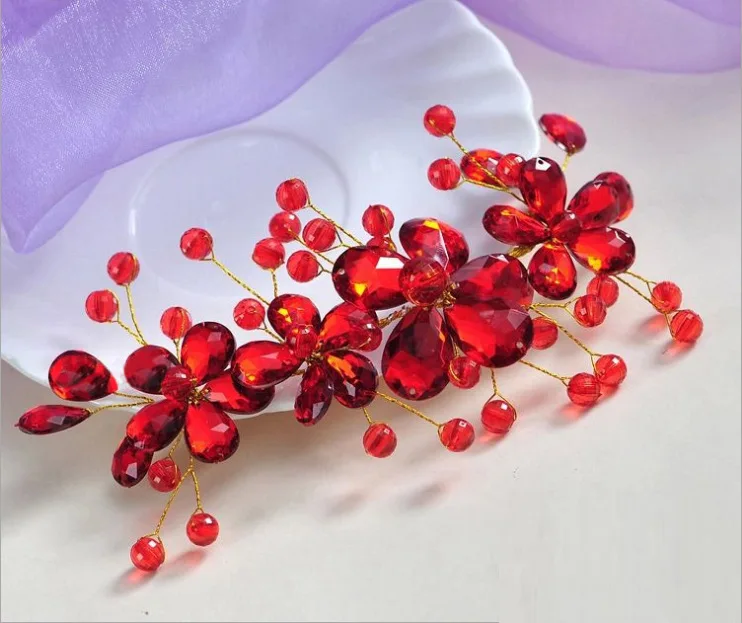 Продажи свадебные цветы блестящие красные Plum Корейский ручной бисером головной