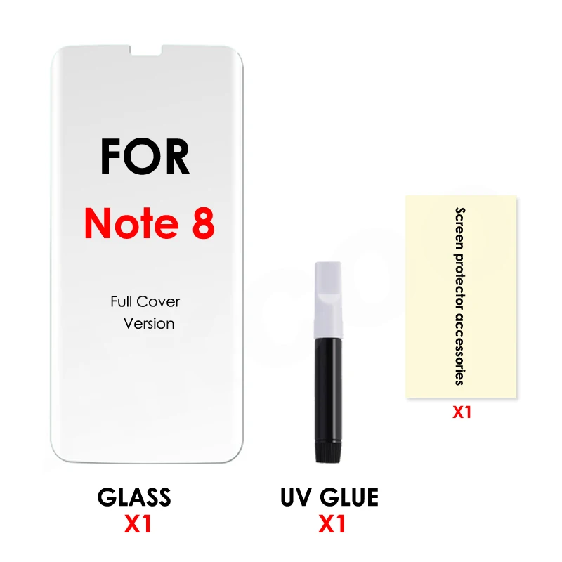 Note 8 and 1 Glue Akcoo Note 8 Защита экрана УФ Полный Клей закаленное стекло для samsung Galaxy S8 9 note 8 9 полное покрытие с отверстие для наушников вырезанное - Цвет: Note 8 and 1 Glue