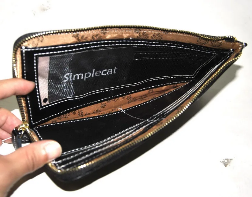 Женский Длинный кошелек клатч из яловичной кожи наппа на молнии с окошком для