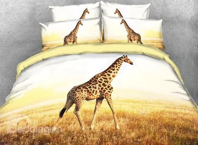 Giraffe Eating Grass Rainbow Printed 3D Bedding Sets/Duvet Covers | Дом и сад