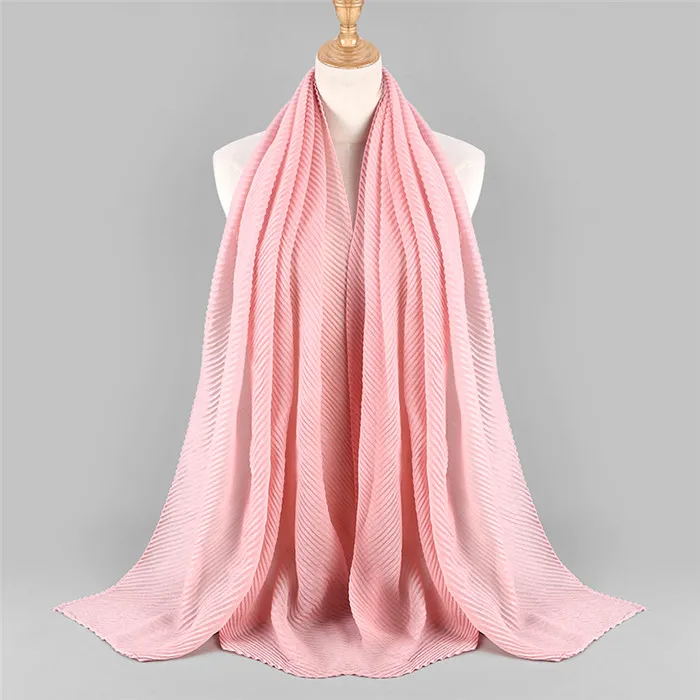 color3 pink 90*180 см, более размера, Женский хлопковый шарф с морщинами и пузырьками, мусульманский хиджаб, шарф, тюрбан, повязка на голову, одноцветные плиссированные шарфы - Цвет: color3 pink