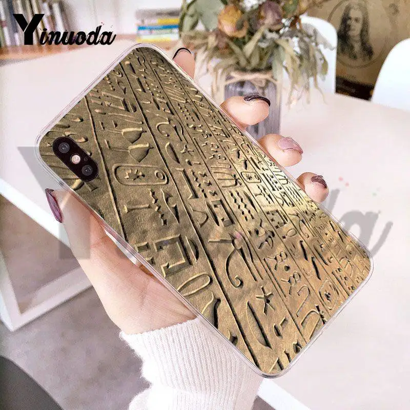 

Yinuoda For iPhone 7 6 X Case Hieroglyphs Egypt Transparent Phone Cover Case for iPhone 8 7 6 6S Plus X 10 5 5S SE 5C XS XR