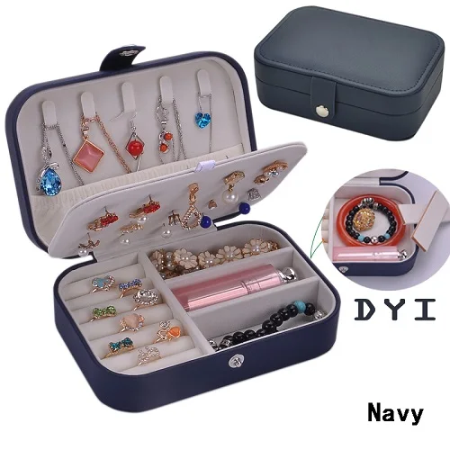 Navy Кожаная шкатулка для хранения сережек, новая однотонная шкатулка для ювелирных изделий, портативная Съемная шкатулка для ювелирных изделий - Цвет: Navy