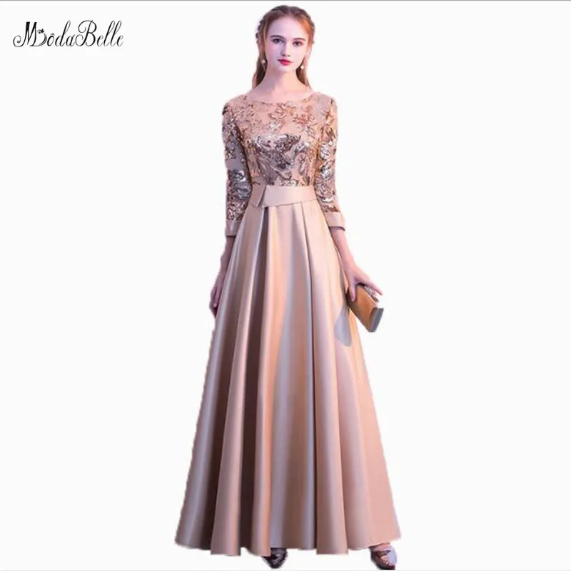 

modabelle Scoop Gold Sequin Evening Dress Uzun Elbise A-line Navy Blue Satin Evening Dress Plus Size Robe De Soiree Paillette