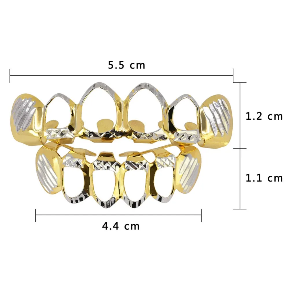 TOPGRILLZ D-Cut Grillz набор из чистого золота с покрытием верхних и нижних зубов 4 открытые хип-хоп грили Полый зуб гриль-наборы