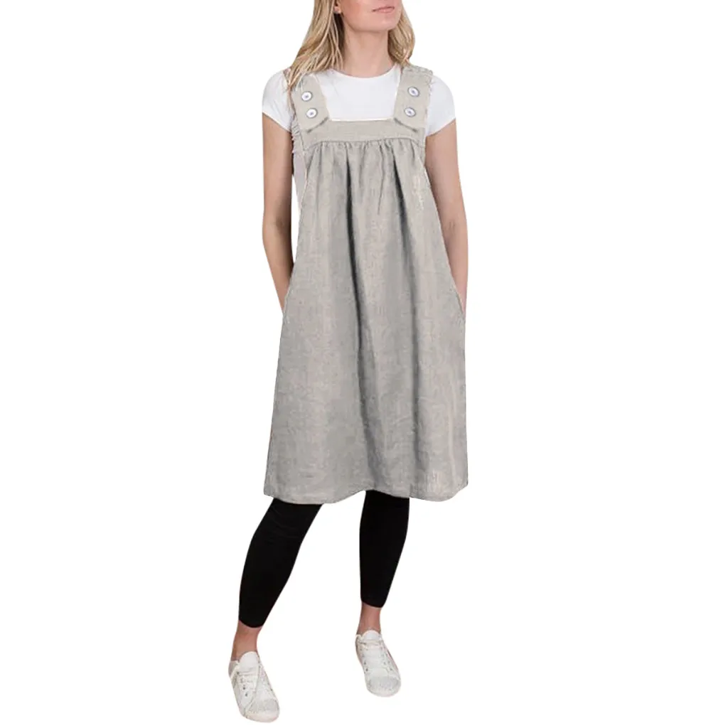 Женское хлопковое льняное платье простое свободное платье-туника большого
