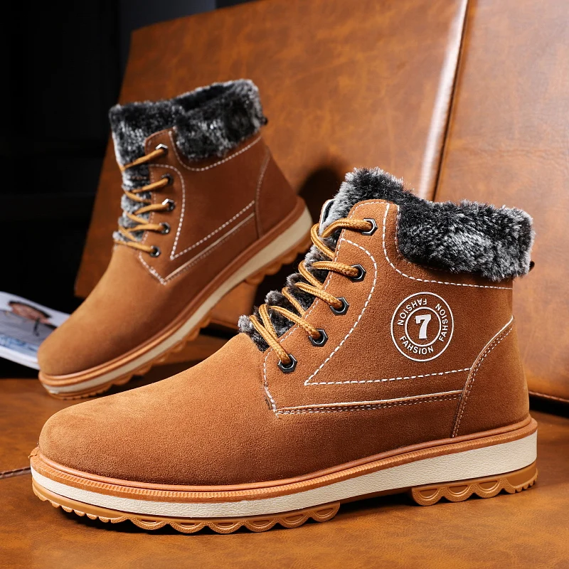 UEXIA/Новые мужские зимние ботинки мужская обувь однотонные теплые на меху