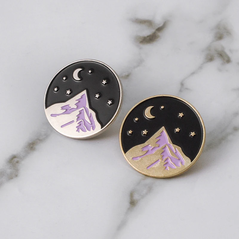 Бестселлер: Снежная гора эмалированные значки Золотая серебряная Звездная ночь