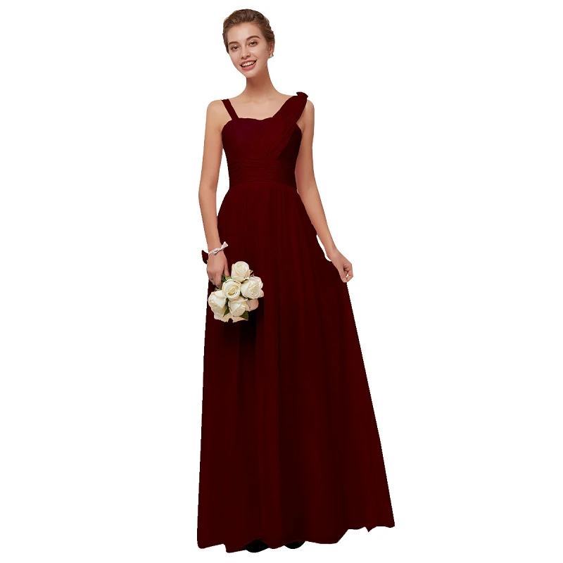 Burgundy D Красивые бордовые шифоновые платья подружки невесты Emily длинные женские платья больших размеров трапециевидной формы без рукавов для свадебной вечеринки и выпускного вечера - Цвет: Burgundy D