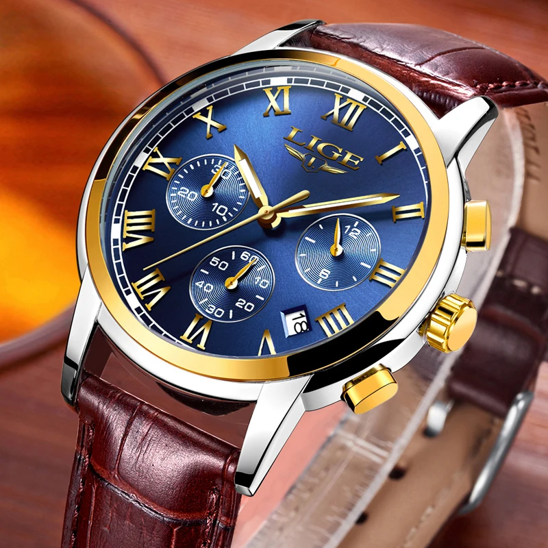 LIGE Men Watches Top Brand Luxury Leather Business Watch Male Waterproof Sport Fashion Chronograph Relogio Masculino | Наручные часы