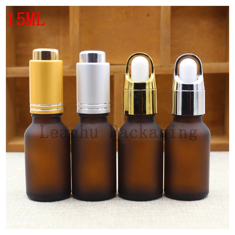 Essential Oil Bottle 15ML Brown Ground Glass Dropper Bottle Dilution Empty Bottles, Gold/Silver Lid, Two Kinds of Different Style