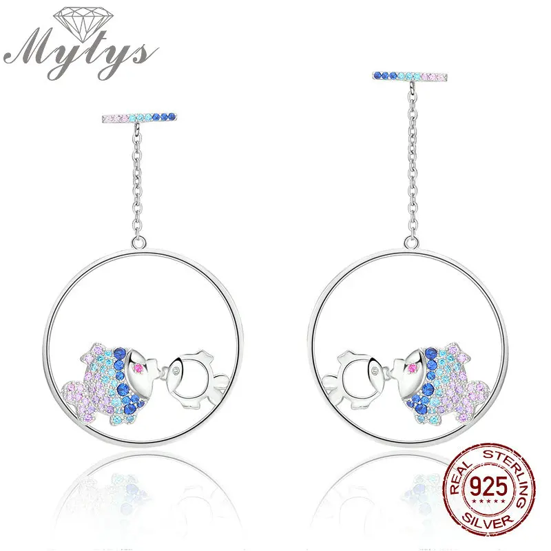 Mytys 100% Настоящее серебро 925 пробы Серьги Висячие AAAAA Уровень циркония пара рыб
