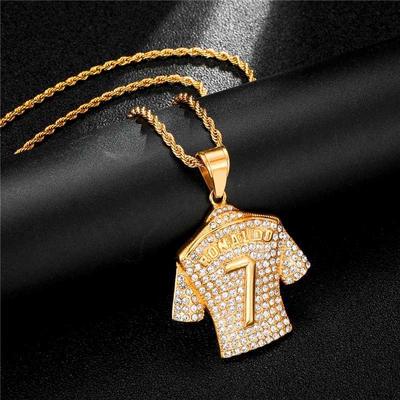 Ожерелье US7 в стиле хип хоп со сверкающей звездой футбола ожерелье из нержавеющей