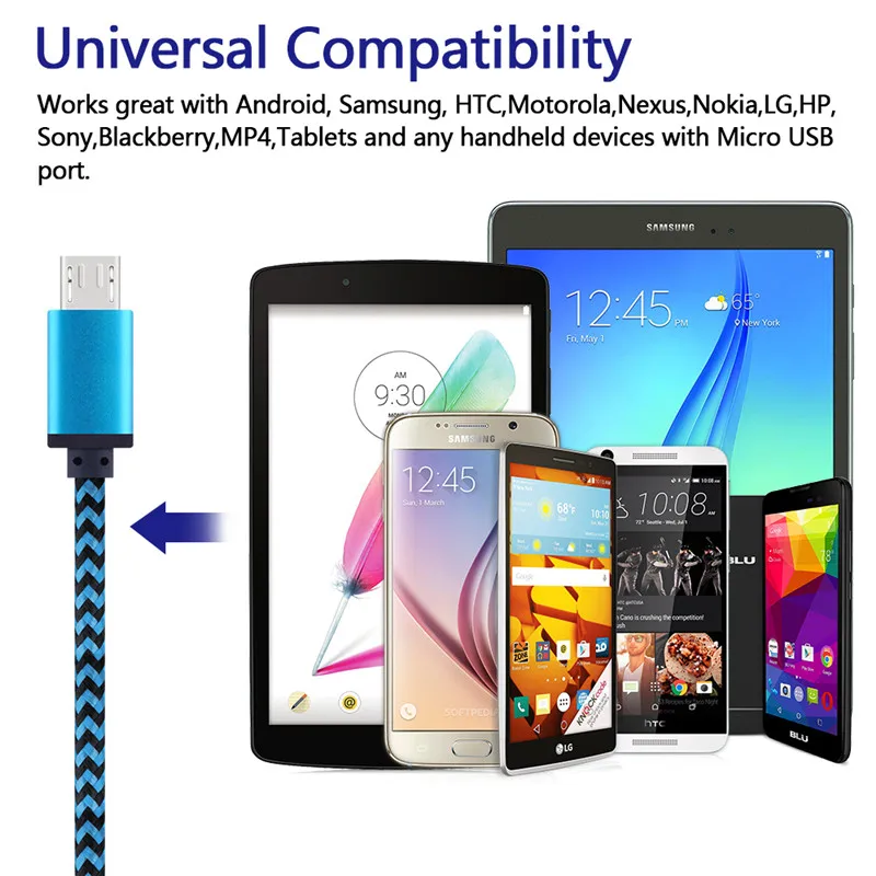 Нейлоновый Micro USB-кабель для быстрой зарядки 20 см 1 м 2 | Мобильные телефоны и