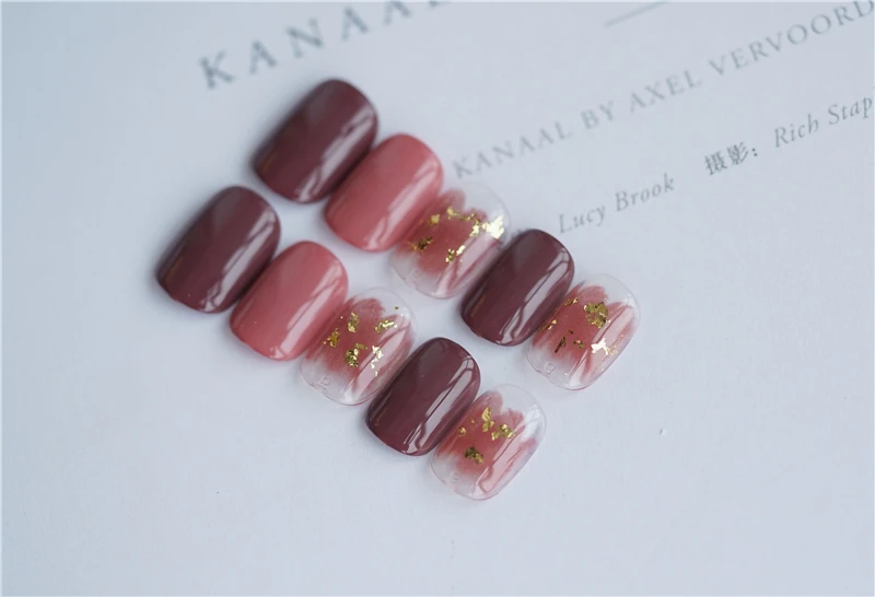 Супер красивый розовый кофе чистый цвет с золотой фольги украшения УФ гель