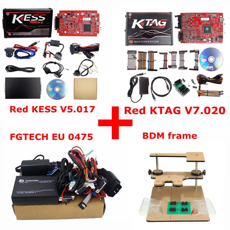 Полный набор ЭКЮ программист онлайн V2.47 ЕС красный Kess V2 V5.017+ KTAG V7.020 2,23+ 0475 FGTECH Galletto 4 V54+ BDM Рамка ChipTuning инструмент - Цвет: KESS KTAG FGTECH BDM