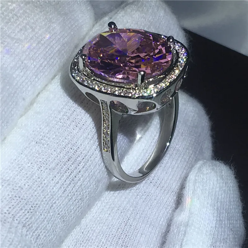 Модные ювелирные изделия женские юбилейные кольца овальной огранки 10ct розовый AAAAA Циркон Cz Белое Золото Заполненные Обручальное кольцо для женщин Свадебные