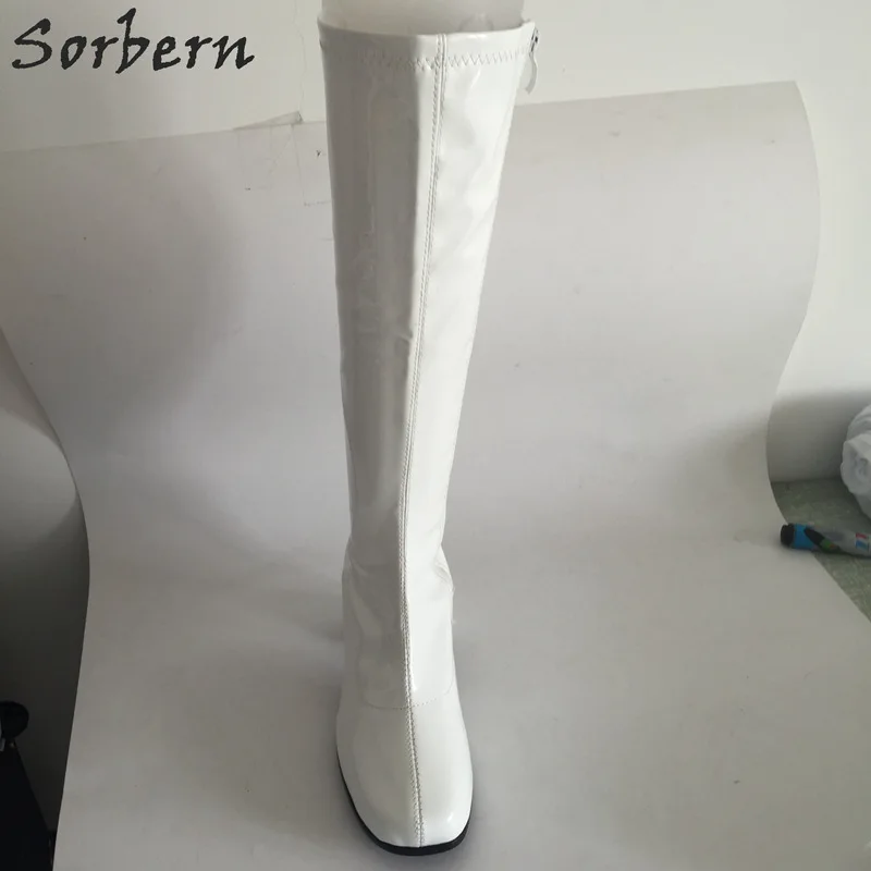 Sorbern/костюмы на Хэллоуин; женские сапоги до колена с квадратным носком; коллекция 1960 года; Сапоги GOGO в винтажном стиле; 60s 70 s; модные вечерние размера плюс