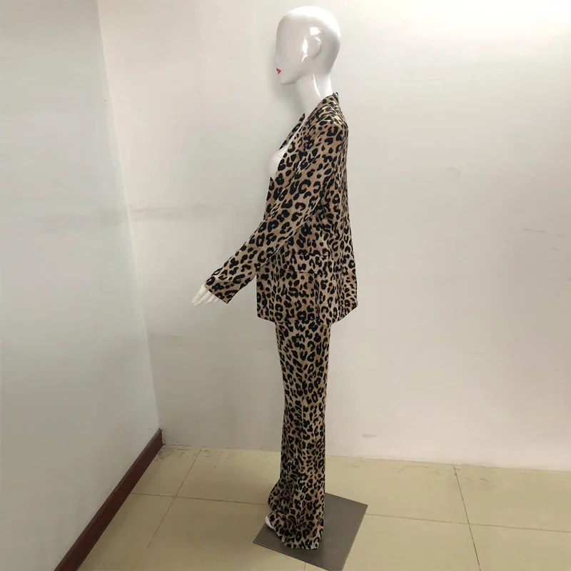 Новый стиль модный леопардовый комплект из 2 предметов комбинезон женский костюм