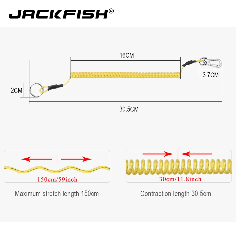 JACKFISH Fishing Retention Ropes with Camping Carabiner Secure Lock Steel wire Rope Tools Accessories | Спорт и развлечения