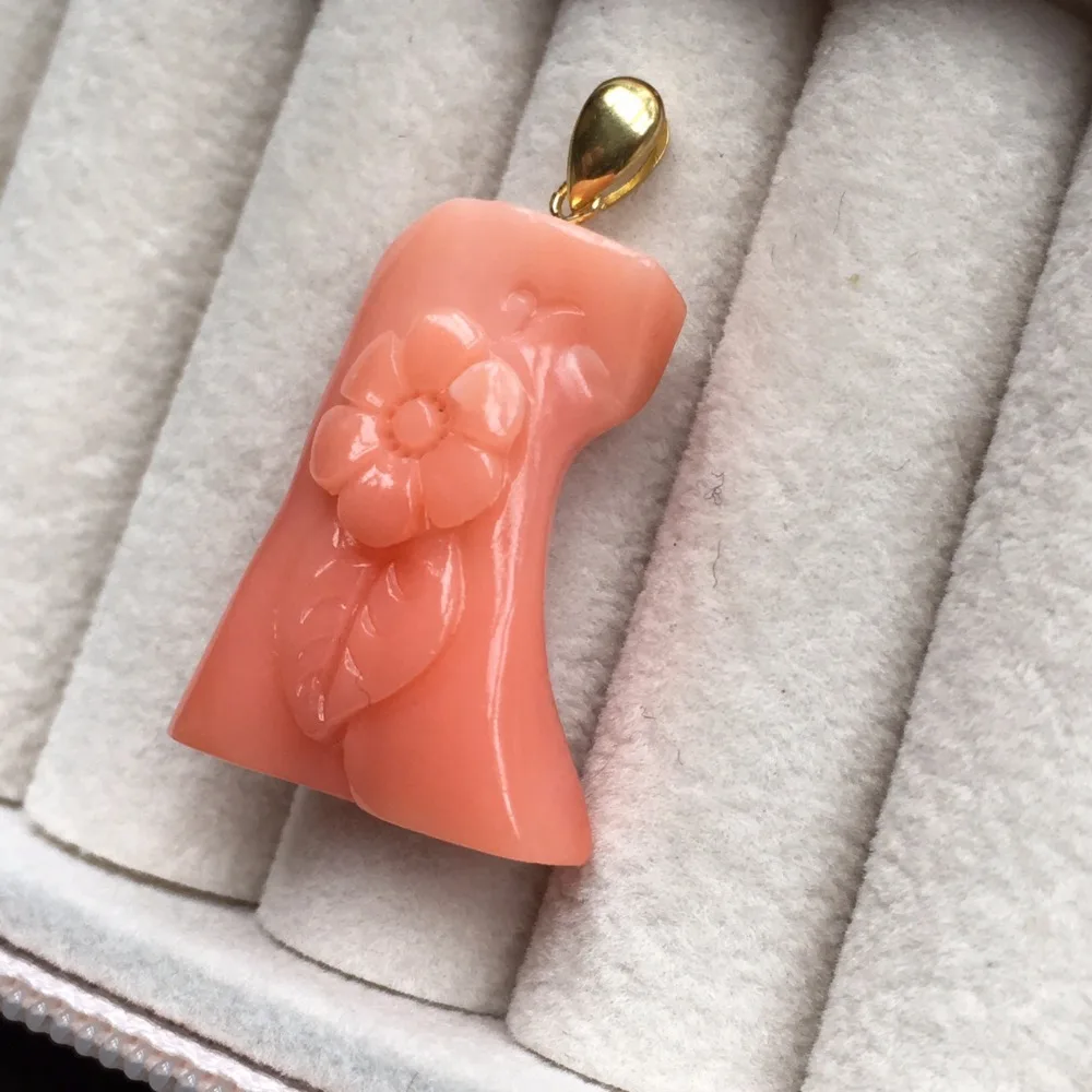 Fine Jewelry Real 18K Gold AU750 G18K Natural 100% Precious Coral Pendant Diamond Gemstone Necklaces for Women | Украшения и