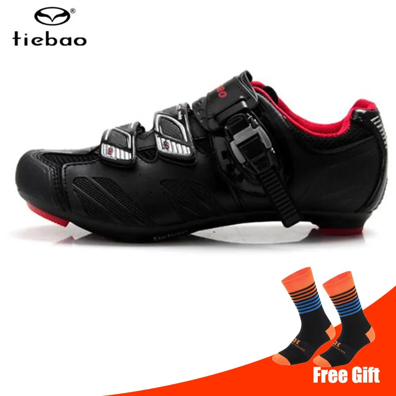 add socks TIEBAO, обувь для шоссейного велоспорта, набор с педалью, профессиональная, самоблокирующаяся, для велосипеда, Ультралегкая, Спортивная, для гонок, мужские кроссовки, Zapatos Ciclismo - Цвет: add socks