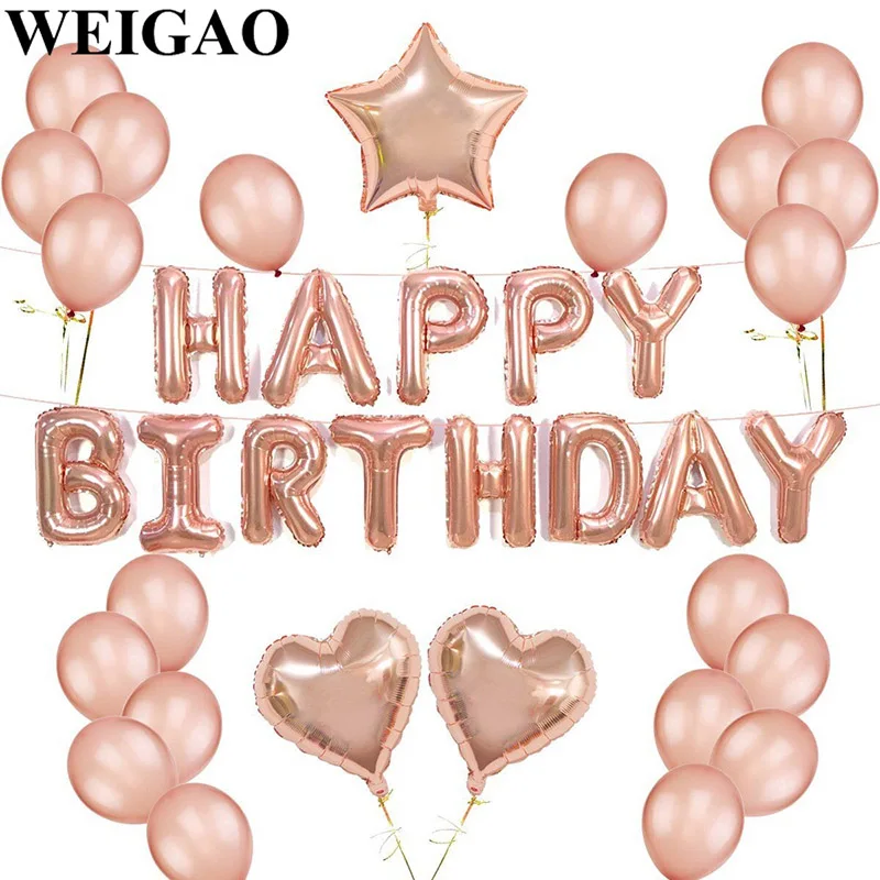 38Pcs Balloons Set WEIGAO розовое золото день рождения шары набор «С Днем Рождения» вечерние украшения для взрослых фольгированные шары воздушные шары Globos поставки - Цвет: 38Pcs Balloons Set