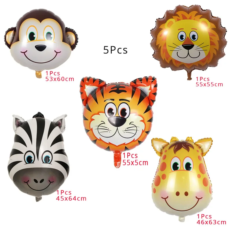 5pcs balloon set Cyuan лев тигр Зебра животных Фольга шары джунгли вечерние Декор бумажные тарелки стаканчики баннер Safari День рождения украшения дети - Цвет: 5pcs balloon set