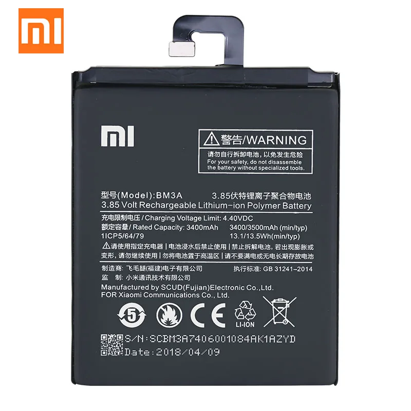 Оригинальный аккумулятор Xiaomi Note 3 BM3A 3500 мач высококачественный запасной для