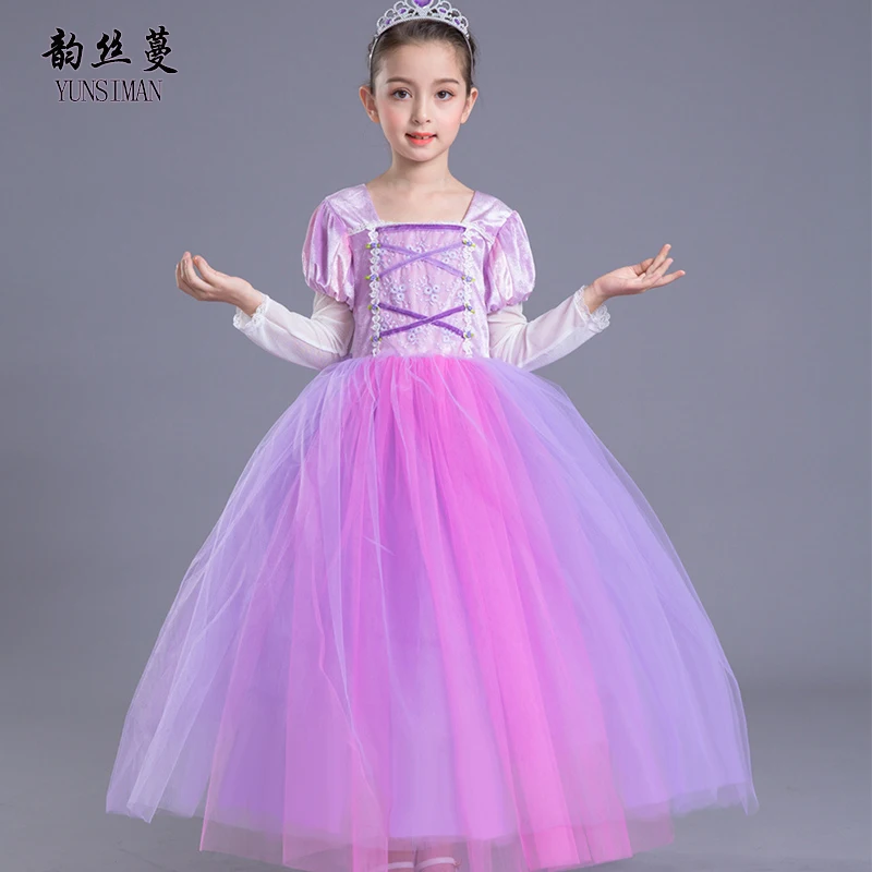 2019 Spring Baby Girl Elsa Dress 6 Layers Mesh Lavender Long Lace Party Ball Gown Kids Princess Costume 4 8 10 12 Y 3L07A | Детская