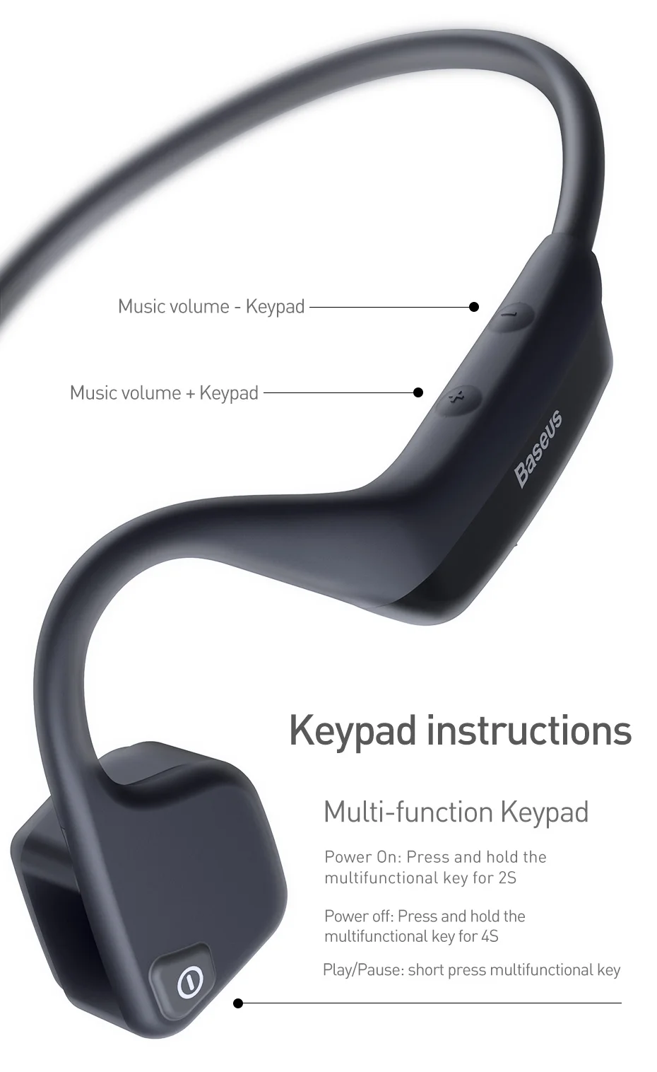 Baseus BC10 костной проводимости Bluetooth наушники Спорт на открытом воздухе Водонепроницаемый Беспроводные наушники с кожей-дружественный материал