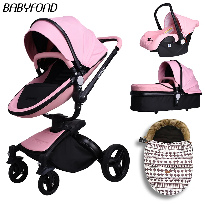 Babyfond Высокое качество PU коляска, отделанная кожей 3-в-1 алюминиевая рама легкие Детские Водонепроницаемые тележка