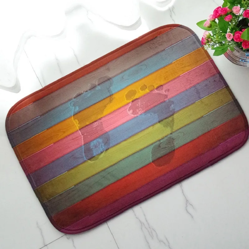 Creative rainbow striped thick flannel mats Super Soft Flannel Mat Non-slip Absorbent Doormat Bedroom Kitchen Living Room Mats | Дом и сад