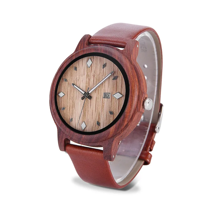 Часы ELMERA Wood для мужчин кожаные карнавальные часы подростков с красным деревянным