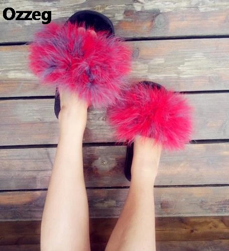 

Ostrich Feather Slippers Women With Fur Winter Warm Home Sweet Flat 2020 Soft House Hair Platform Autumn Cotton Plush Pantufa 93