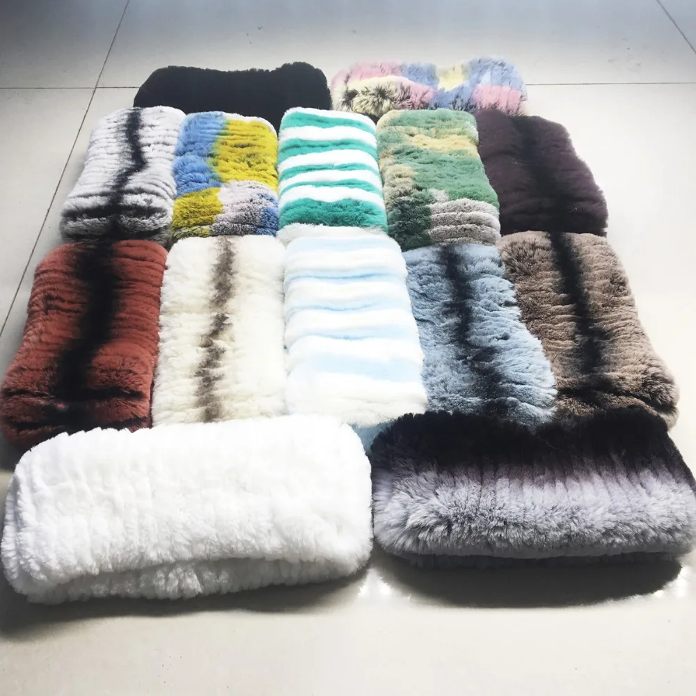 Шарф-Кольцо из натурального меха кролика женский ручной работы вязаный 2021