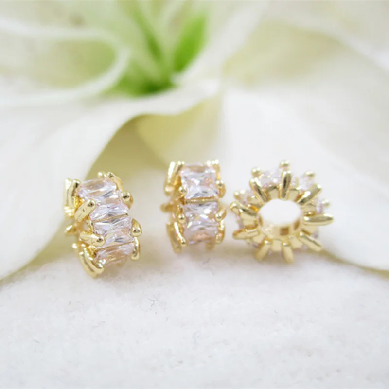 3 шт. бусины золотого цвета с цирконом 9 мм|Бусины| |