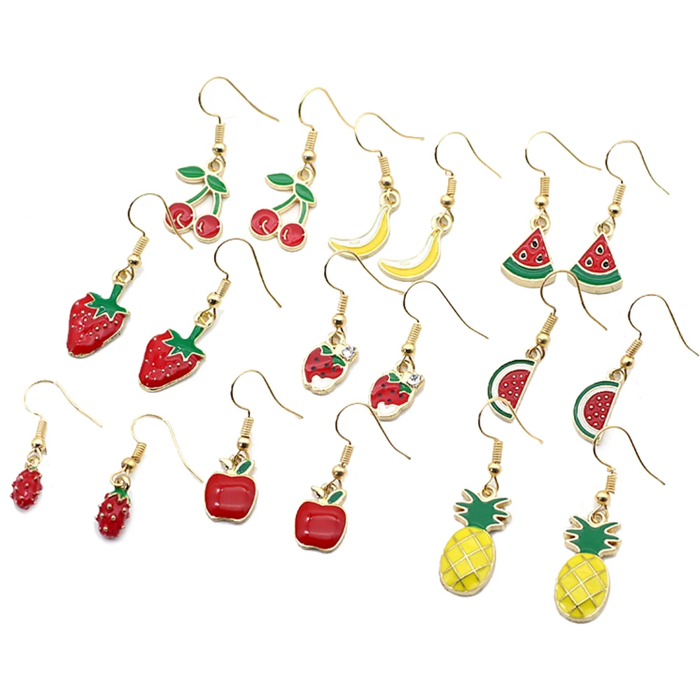 Модные милые эмалированные Серьги капли с фруктами для маленьких девочек