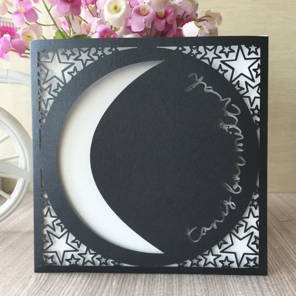 25pcs/lot Luxury Gold Moon Design Invitation Card For Wedding Brithday Party Children Day Valentine Anniversary Bless Greeting | Дом и сад