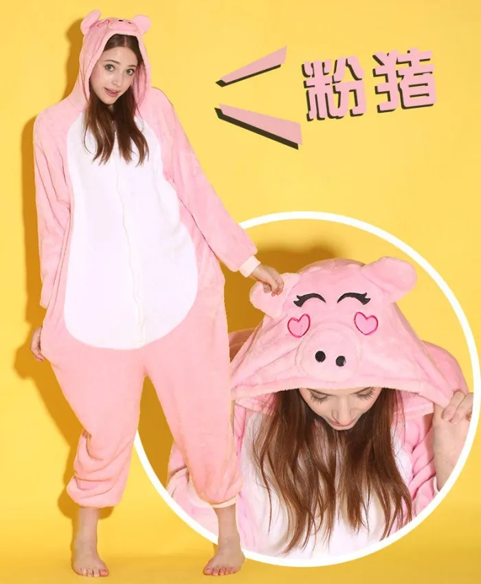 Wholesale Cartoon Animal Pink Pig Onesies Onesie Pajamas Jumpsuit Hoodies Sleepwear for Adults Halloween |